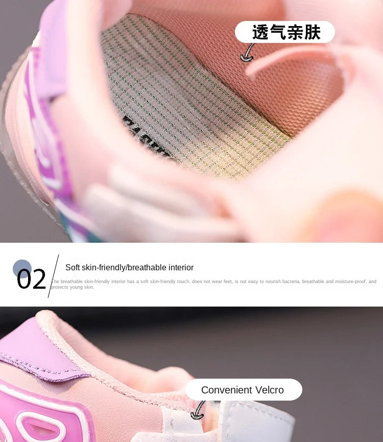 Light Up Sports Shoes for Young Children Fashion Leather Luminous Kids Sneakers Baby Toddler Shoes New Girls Boys Board Footwear