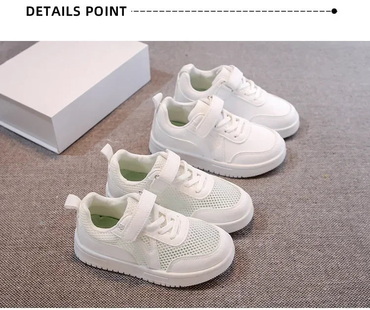 Kids Sports Shoes Non-slip Soft Sole Children White Shoes Hook&loop 2025 New Students School Flat Shoes Comfortable Trendy