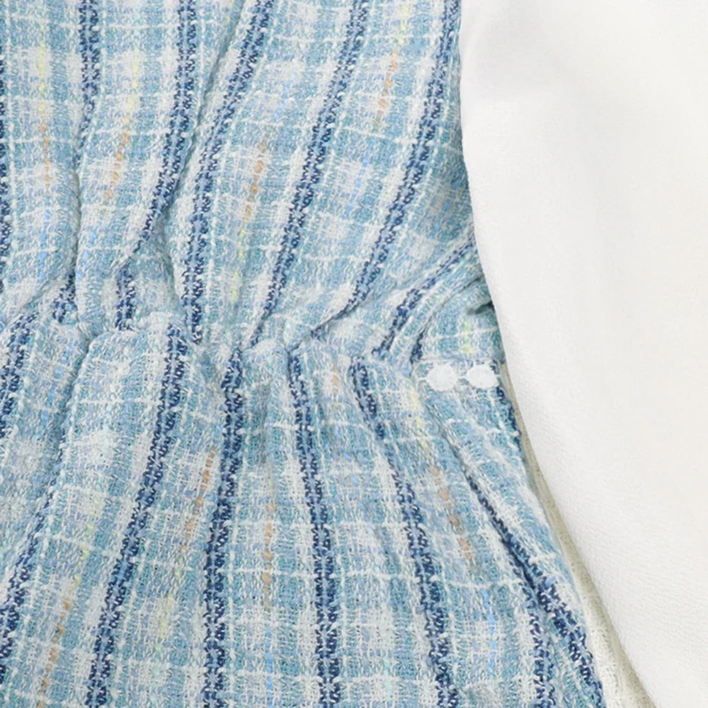 Menoea Girls' Dress 2023 Autumn New Girls' Round Neck Plaid Lace Button Long Sleeve Dress Girls' Fashion Patchwork Dress