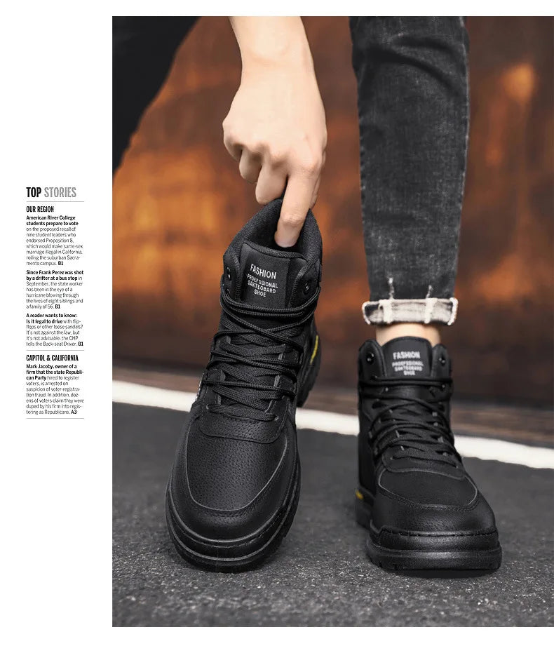 2025 Winter Mens Shoes New in Casual Male Boots Platform Tactical Ankle High Top Outdoor Walking Loafers Leather Army Sneakers