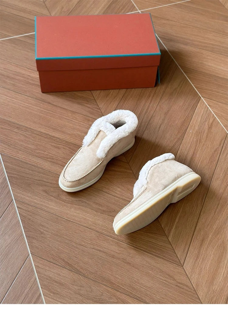 Boots Women Ankle Fur boots Fashion Women  Leather loafers flat 2025 High Quality Winter boots Comfortable Wool Snow