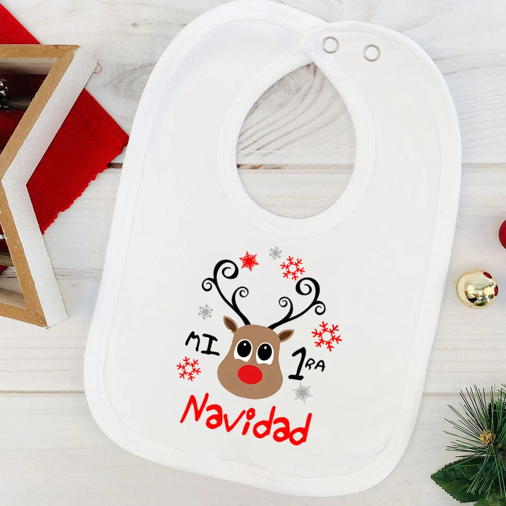 My First Christmas Deer Spanish Printed Baby Bib Bibs Christmas Party Girl Boy Newborn Cotton Saliva Towel Infant Christmas Gift