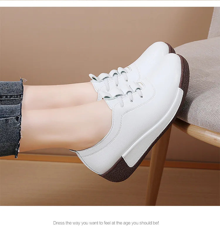 2025 Women Casual Shoes Genuine Leathe Platform Loafers for Women Wedge Sneakers Zapatos Mujer Fashion Slip on Ladies Moccasins