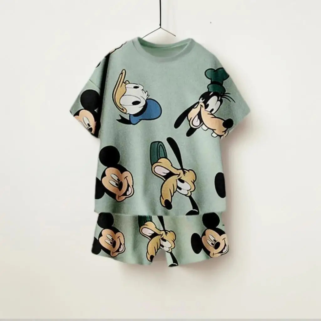 All Over Print Children's Casual Sets Mickey Friends Print Kids Loose 2Pcs Sets T-shirt+Shorts Summer Kid Sport Clothing Popular