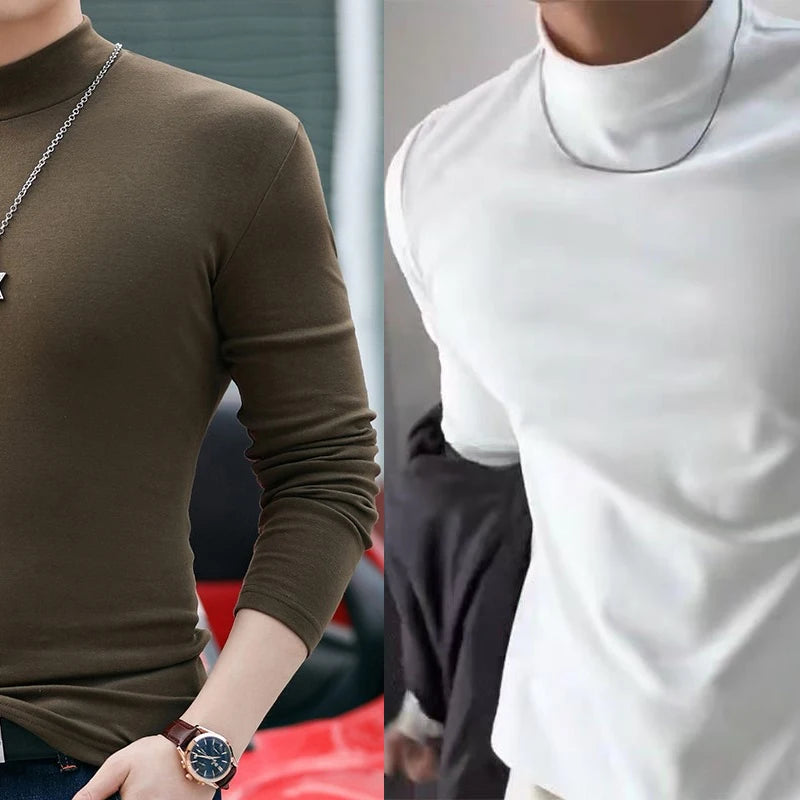 Thermal Underwear Tops Men Winter Clothes Thermal Shirt Autumn Men's Winter Tights High Neck Thin Slim Fit Long Sleeve T-shirt