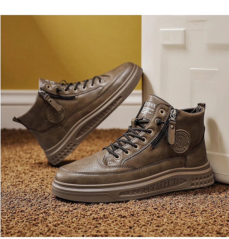 Leather Men Ankle Boots Fashion comfortable Men Sneakers Luxury British style High Top Shoes Men Platform Casual Shoes 2025 New