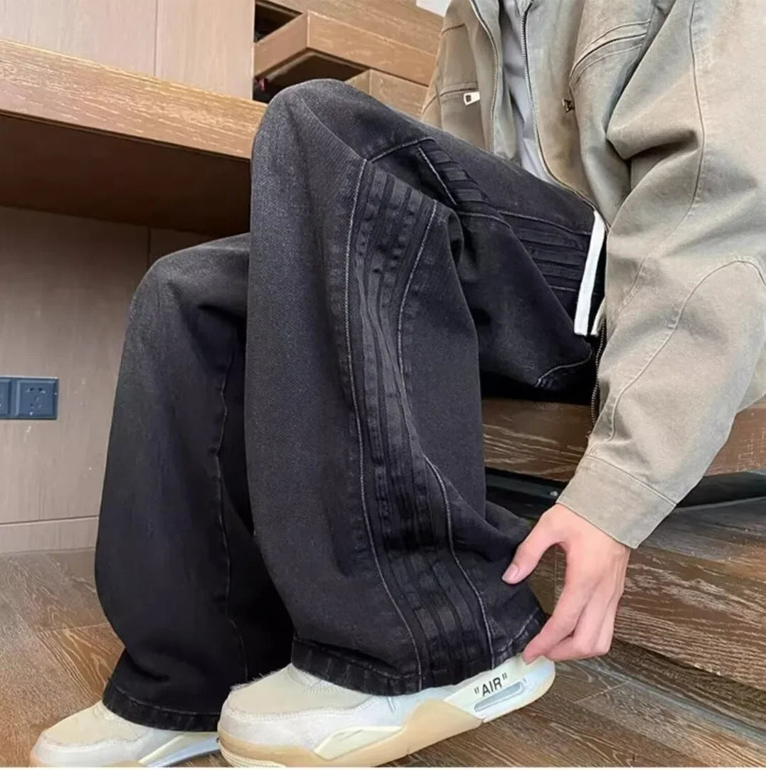 American Style Retro Men's Straight Leg Jeans Spring Autumn Trendy High Street Loose Wide Leg Long Pants Water Washed