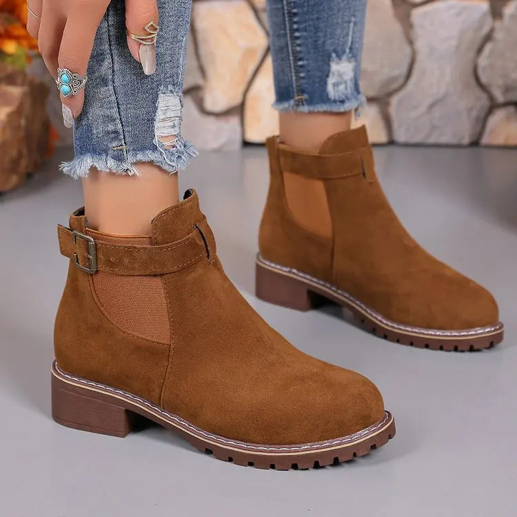 Autumn Winter Women Boots High Quality Belt Buckle Women Platform Boots Fashion British Style Round Toe Ankle Boots Women Shoes