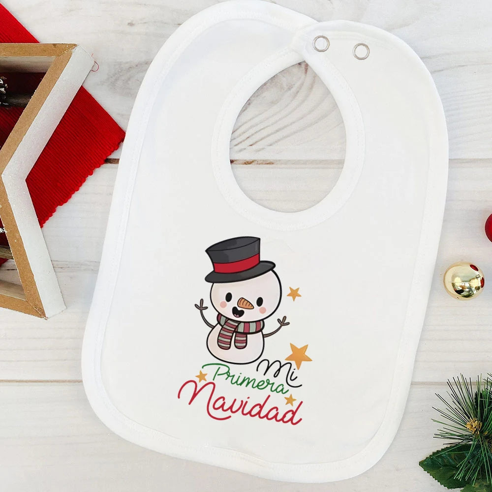 My First Christmas Deer Spanish Printed Baby Bib Bibs Christmas Party Girl Boy Newborn Cotton Saliva Towel Infant Christmas Gift