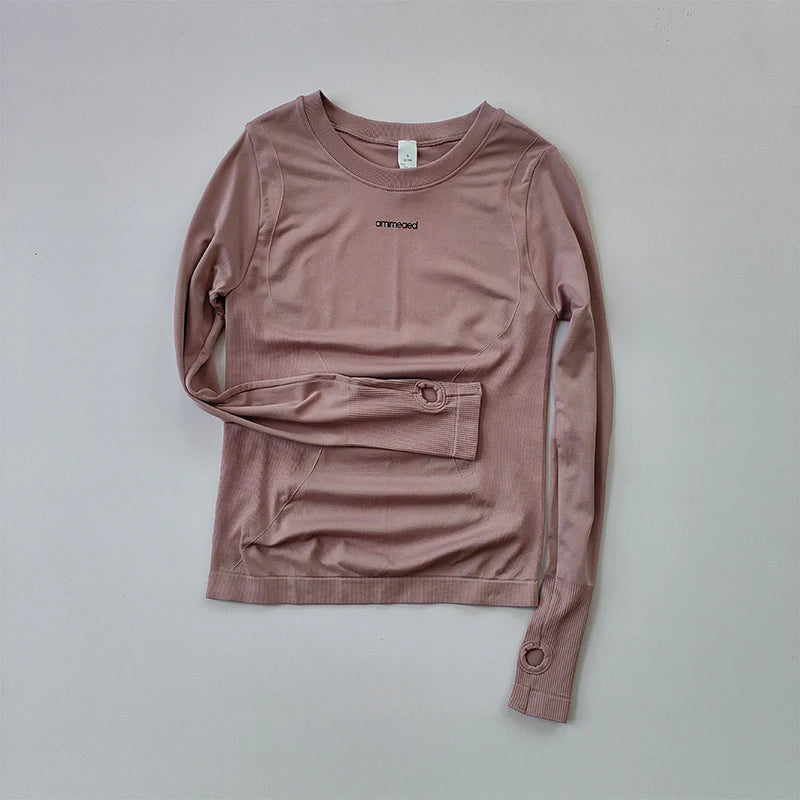 Women's Gym Long Sleeve Top, Letter Graphic Workout Shirt, Quick Dry Compression Wear for Running & Yoga