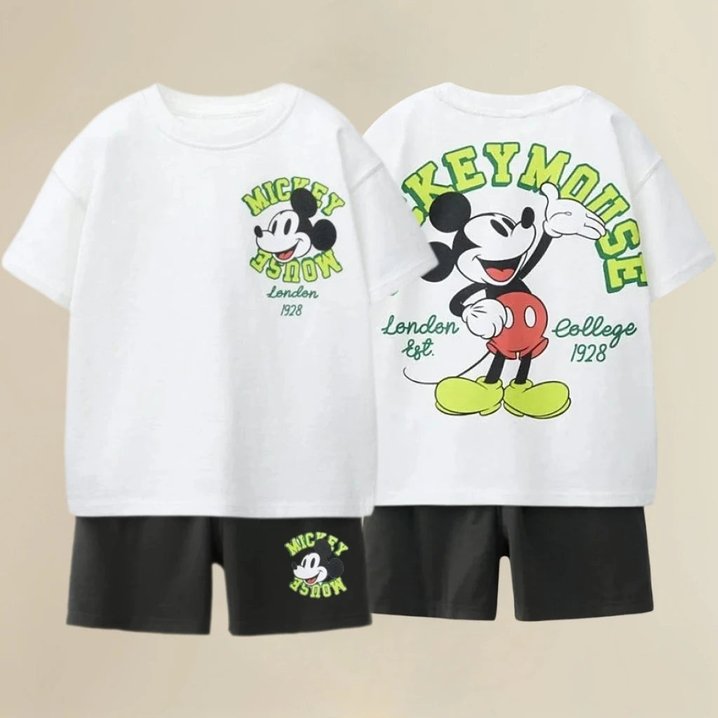Baby Cotton Knit Tees Set Kids Disney Costume Mickey Mouse Short Sleeve Set Childrens Casual Summer Garment Baby Boys Girls Suit