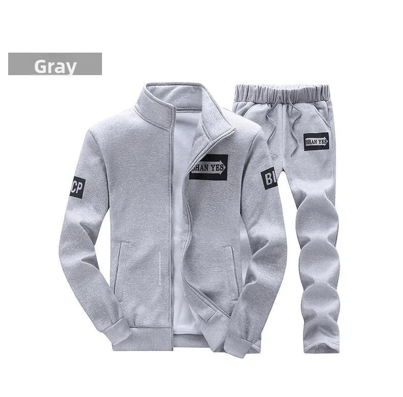 Trendy Hoodie Men's Stand Collar Jacket Casual Sportswear Long Pants Spring Autumn Youth plus Size Clothing Set