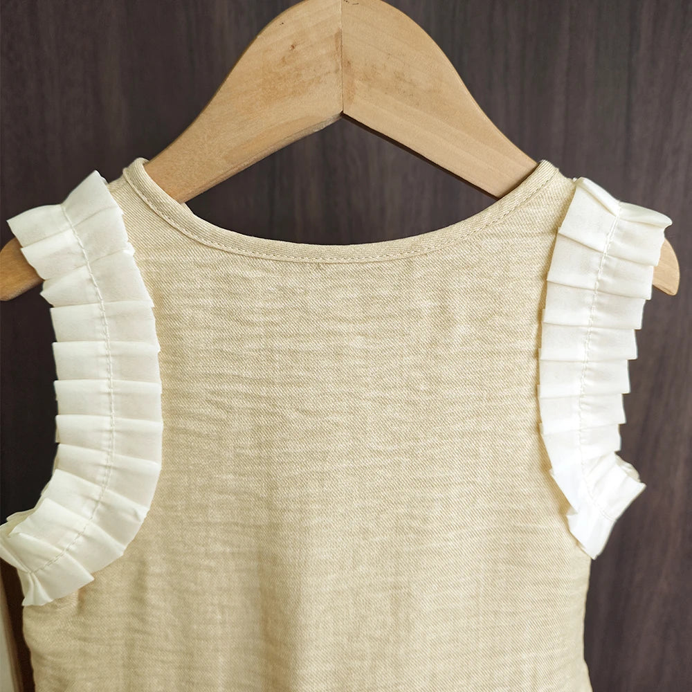 Bear Leader Korean Version Kids Clothes Girls Blue Imitation Denim Suit Summer New Sleeveless Top+Wide Leg Pants Two-piece Set