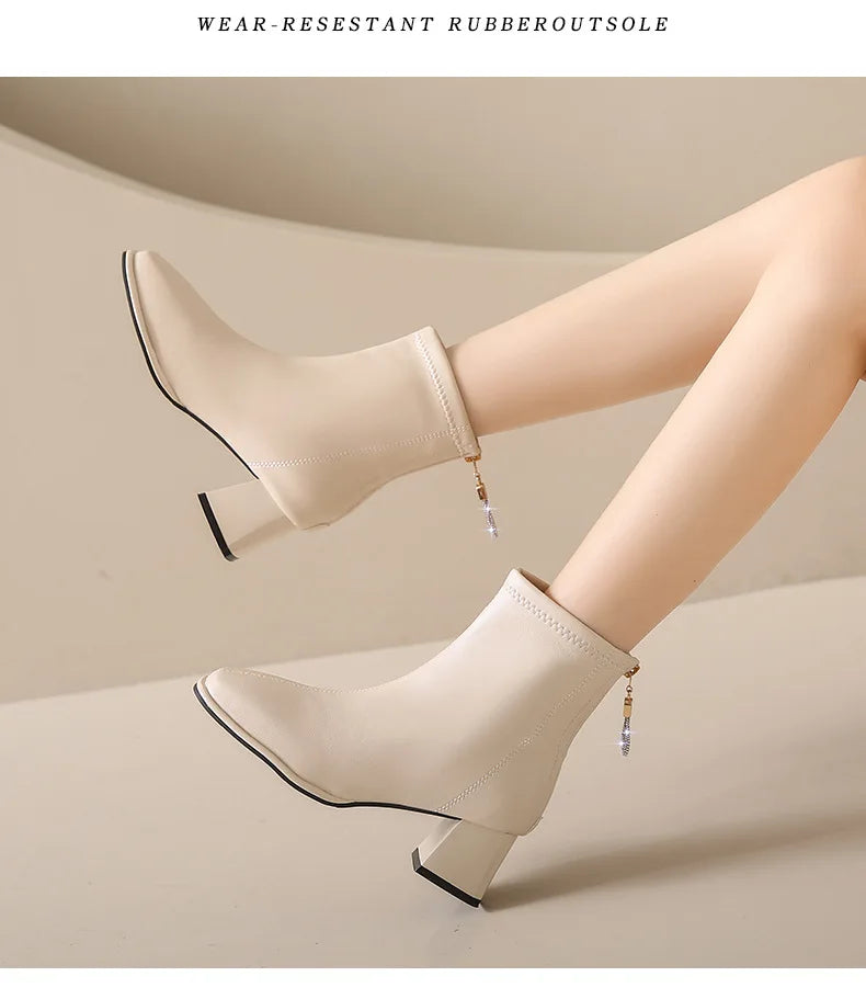 Platform Boot Shoes for Women Modern Western Black Femme Botas Punk Goth Female Winter High Heeled Shoes Round Toe Heels Botines