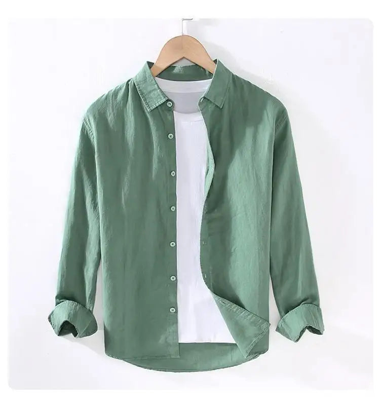 Men's Casual Loose Fit Long Sve Linen irt Thin Cotton Linen Material Summer Faion Inner Wear White Spring Summer Top