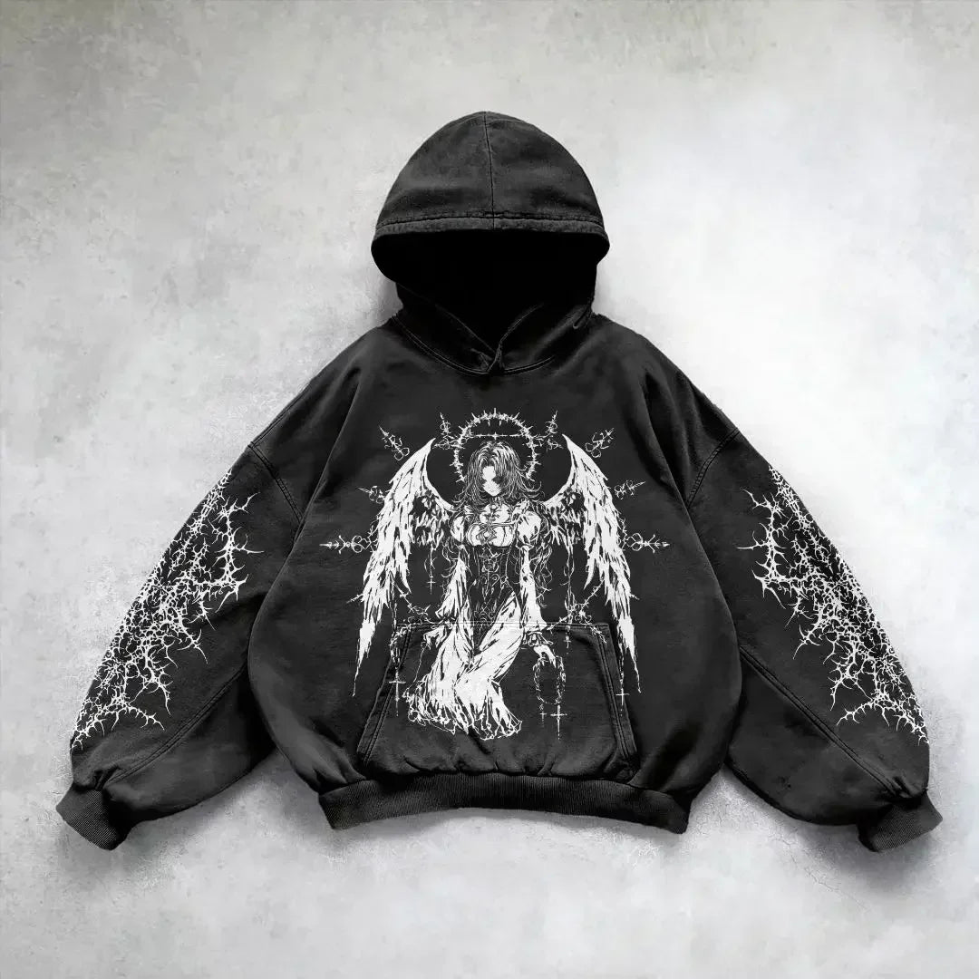 Y2K Harajuku Gothic Retro Oversize Hoodie Men Women Fashion Embroidery Jacket Hip Hop Sweatshirt Coat Selling Personality Coat
