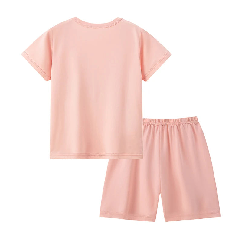 2-piece Summer Children's Shorts Short Sleeve Suit Girl Sweet And Lovely Pink Rabbit Coat Boy Handsome Bear Joker Home Clothes