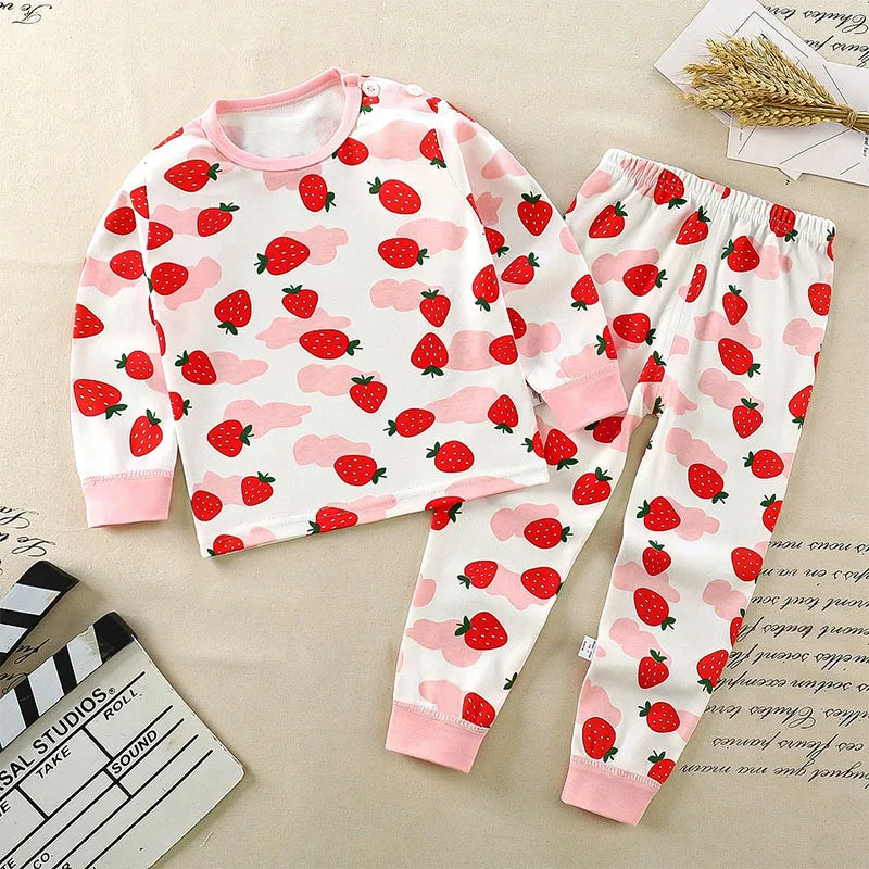 Spring Autumn Toddler Boy Outfits Kids Clothes Girls Korean Cartoon Cute Print Long Sleeve Baby Tops+Pants Children's Sets B238