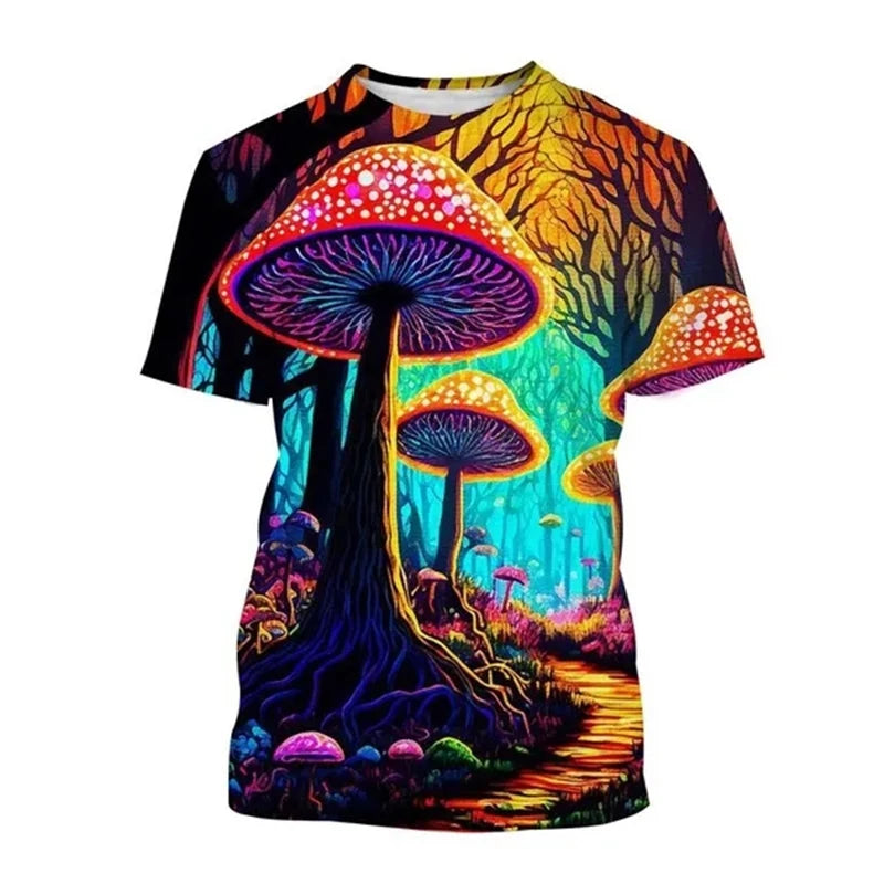 Mushroom Forest T-Shirts Plants Graphic 3D Print Men Women T Shirt Short Sleeve Oversized Harajuku Y2k Tops Tees Kids Clothing