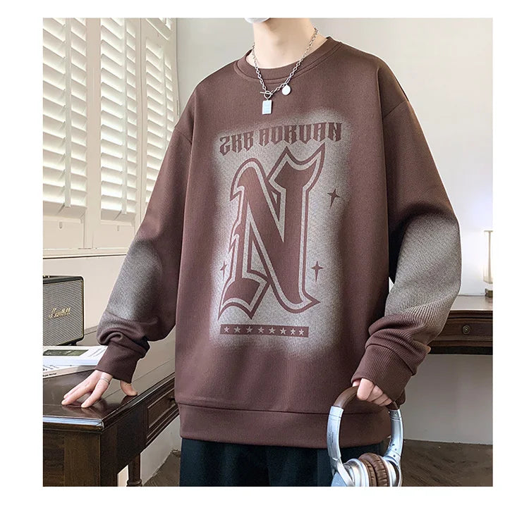 Trendy Men's Hoodie Fashionable Round-Neck Loose Casual Sweatshirt for Spring and Autumn Comfortable Youthful and Dynamic Top