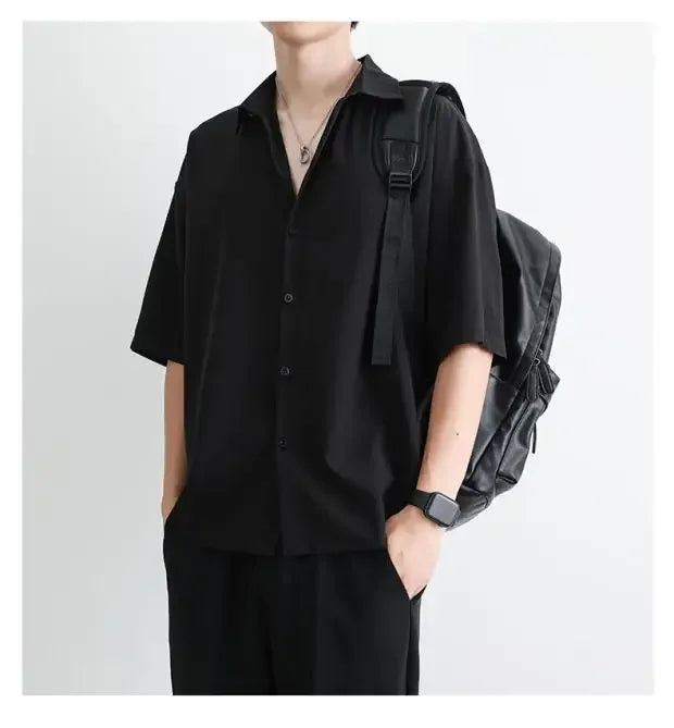 Men's Summer Loose Thin Ice Silk Short Sleeve White Shirt Half Sleeve Open Cardigan Breathable Korean Style Casual Top