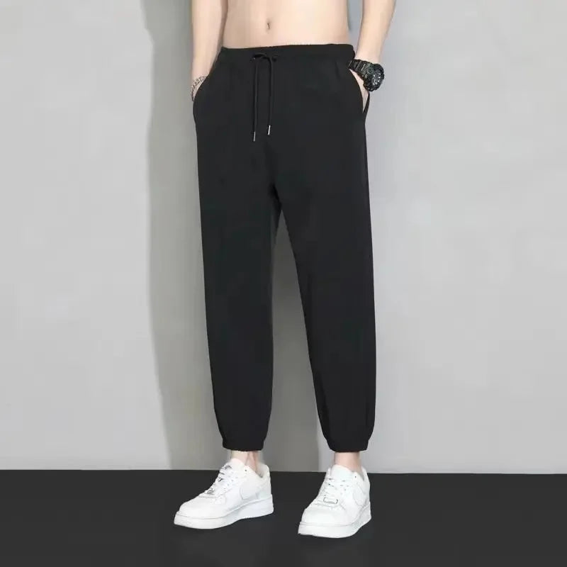 Men's Ice Silk Straight-Leg Pants Loose Fit Lightweight Casual Trousers Trendy Quick Dry Pants Men's Draped Bell Bottoms