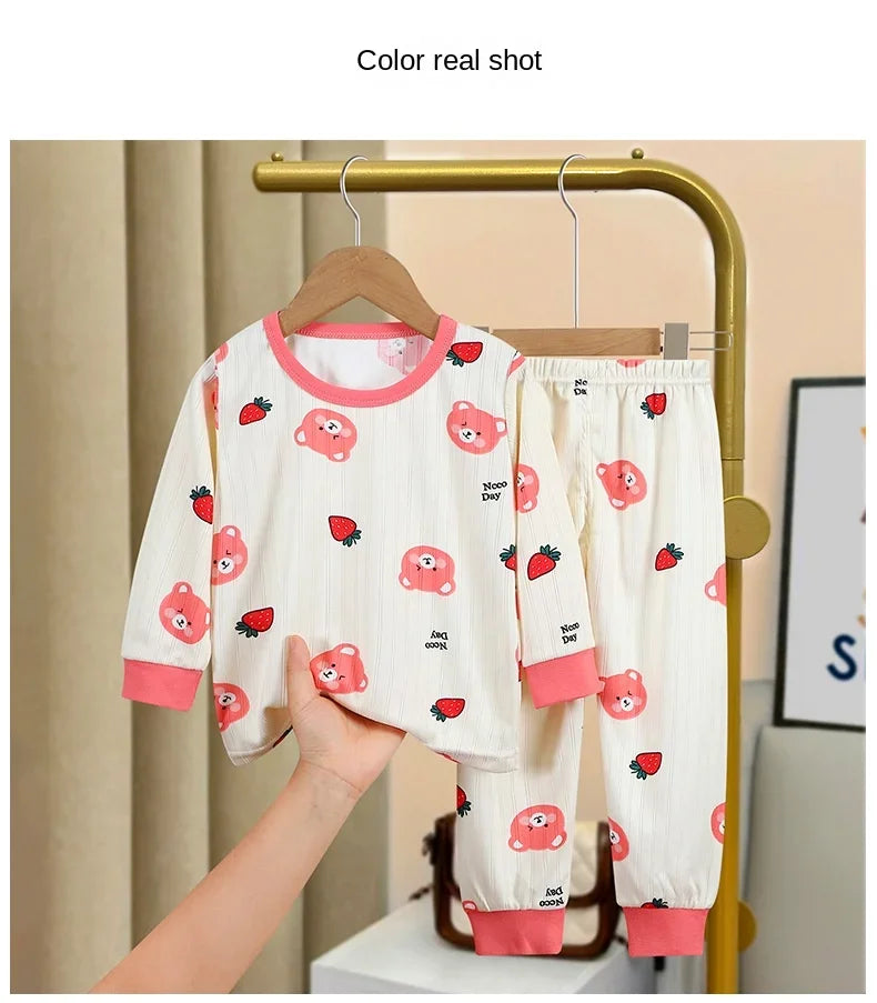 Children's warm underwear set boys girls autumn winter plush thick pajama set infants and young children home clothing set 0-5Y