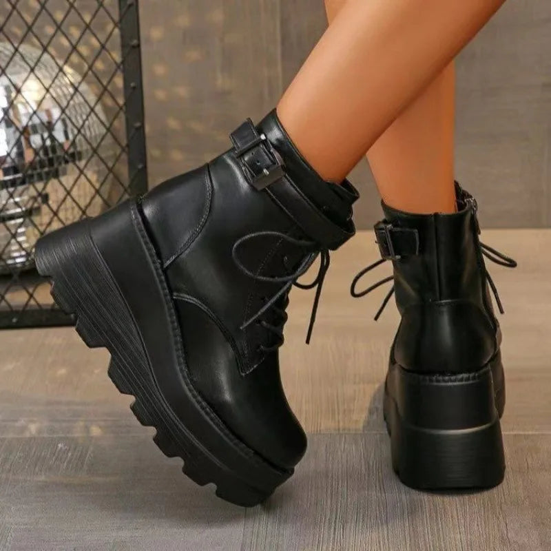 New Gothic Black Boots Ankle Shoes Thick Sole Sneakers Women's Luxury Designer Casual New Rock Booties Platform Boots