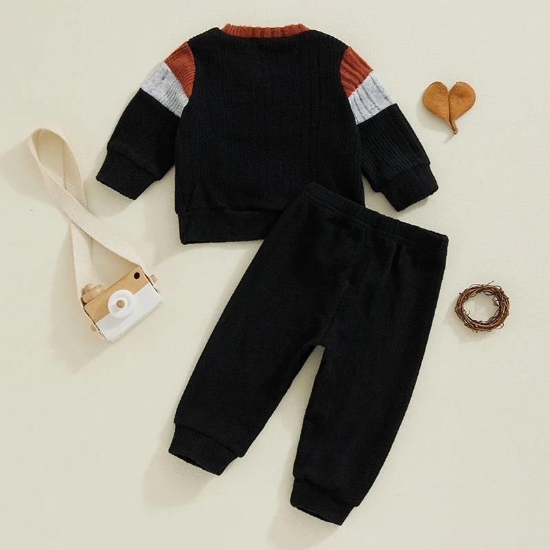 Pudcoco Infant Baby Boy 2Pcs Fall Outfits Long Sleeve Contrast Color Sweater + Pants Set Warm Clothes