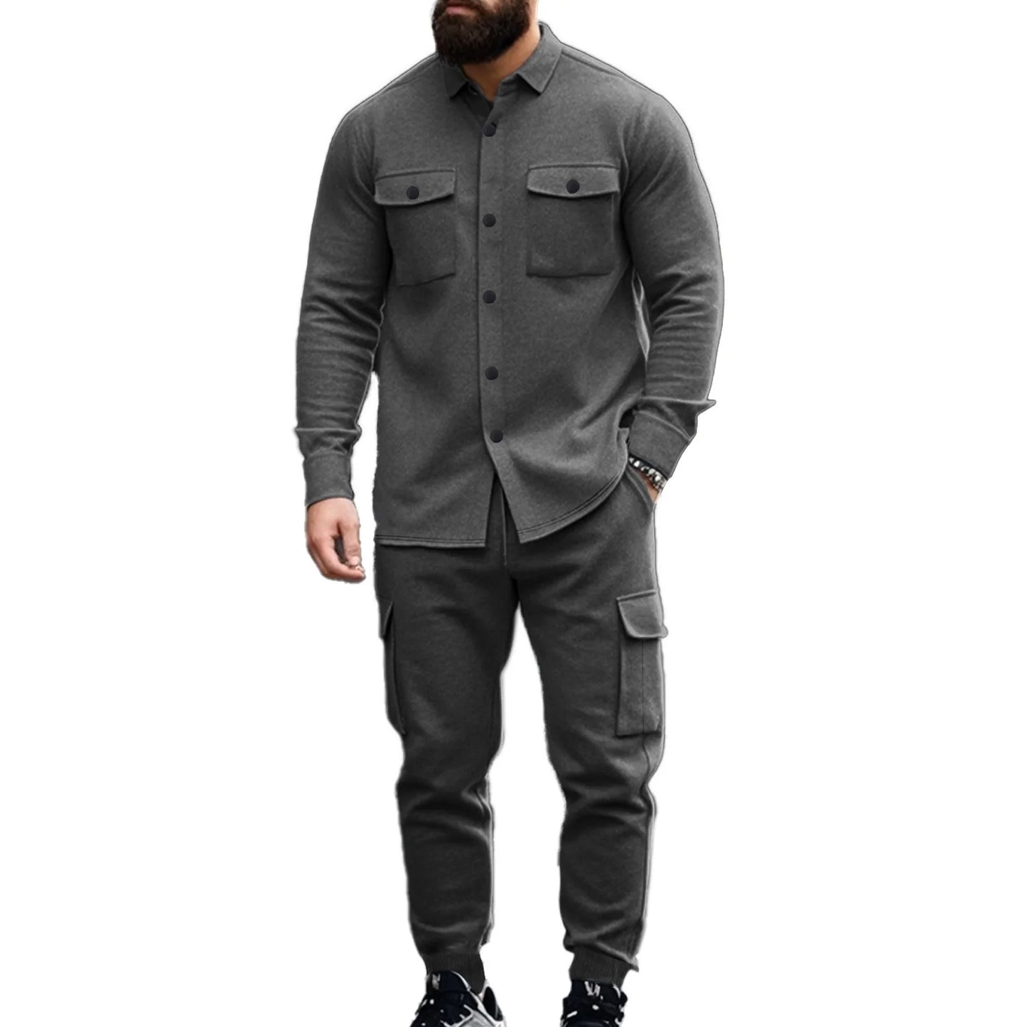 American heavy Fleece men's overalls lined with outdoor sports pants tactical hunting jacket shirt two sets business casual