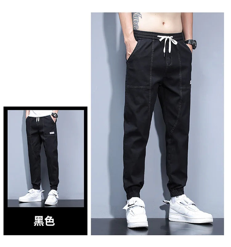 Jeans Open Pants Men's Fall/Winter Fleece-Lined Thick Loose Ankle Banded Working Pants Harem Casual Pants
