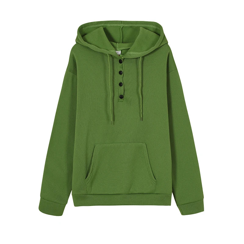 2023 Fashion Trend Long Sleeve Loose Casual V-collar Button Hooded Drawstring Pocket Hoodie