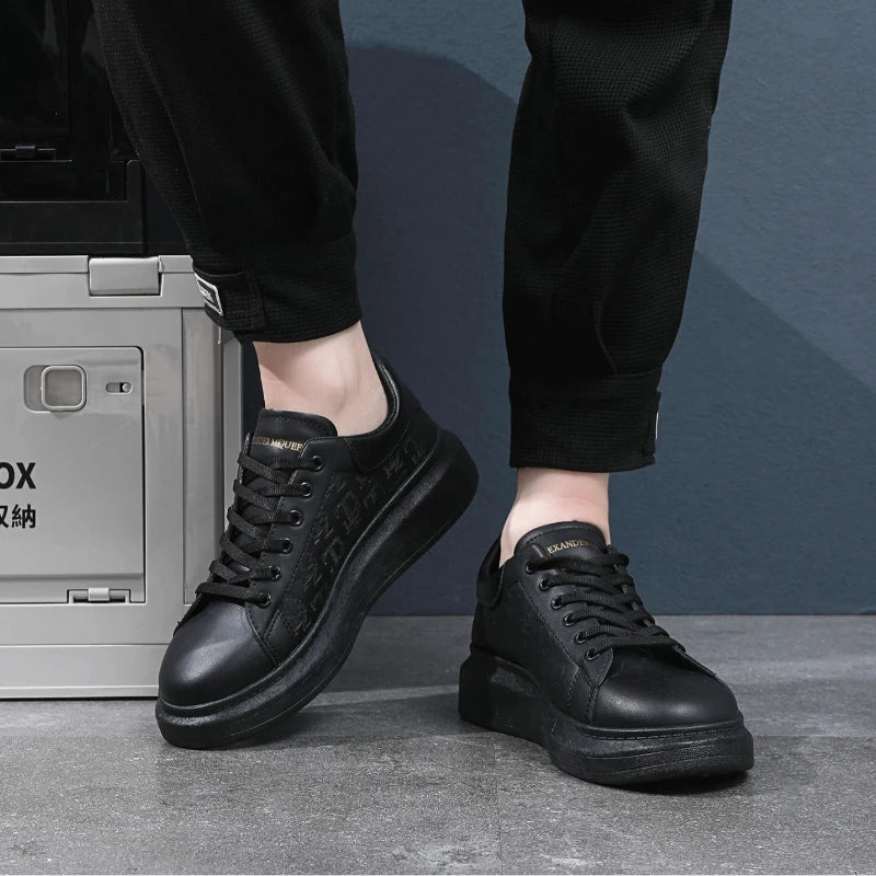 Classic white shoes for men 2025 hot style versatile platform thick sole heightening men's shoes casual sneakers black
