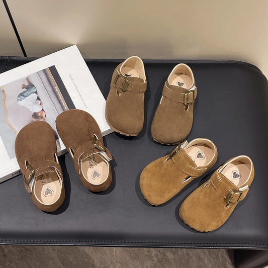 Kids Casual Shoes for Boys Girls 2025 Autumn Toddler Suede Leather Walking Flats Non-slip Versatile Chic Comfort Barefoot Shoes