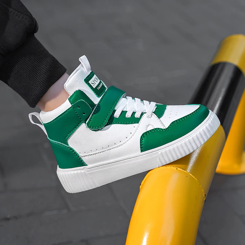 New High Top Childrens Boy Sneakers Outdoor Running Basketball Kids Sports Shoes Non-slip Luxury Pu Leather Boys Sports Shoes