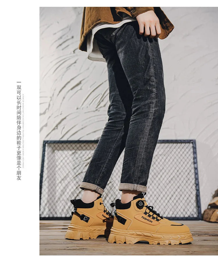 British Style Men's High Boots Fashion Outdoor Comfortable Work Boots Autumn Winter Mens Non-slip Wear-resistant Platform Boots