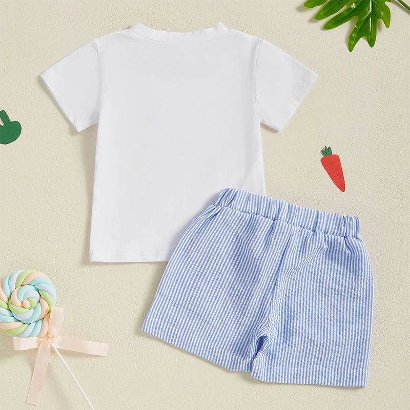 2Pcs Baby Boy Easter Outfits Short Sleeve Truck Embroidery T-Shirt Shorts Set Toddler Clothes