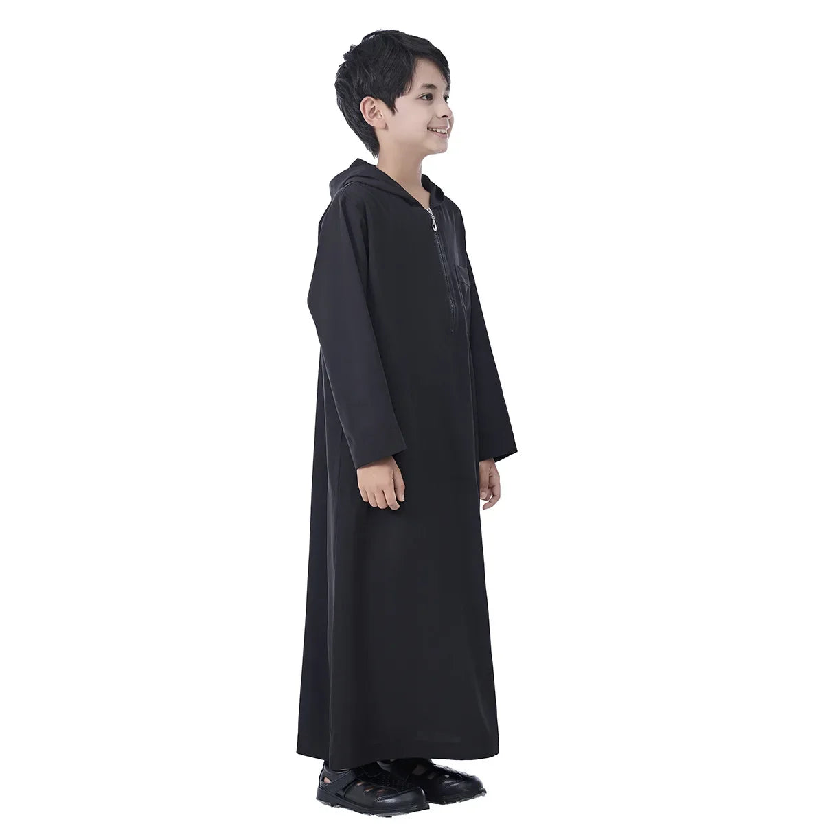 Boys Kids Islamic Muslim Hooded Juba Kaftan Robe Arabian Dubai Qatar Boy Long Sleeve Shirt Abaya Robe Dress Solid Color