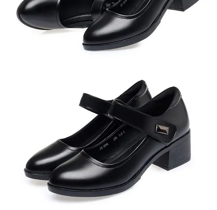 Women's Single Shoes 2025 Summer Breathable Women Pumps Coarse Heel Soft Bottom Work Shoes Casual Comfortable Black Heels Shoes