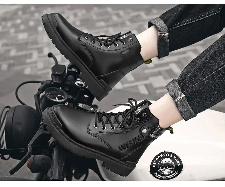 Men's Boots Fashion Motorcycle Ankle Boot New High Top Leather Boots for Men Non Slip Platform Work Safety Boot Botas Hombre