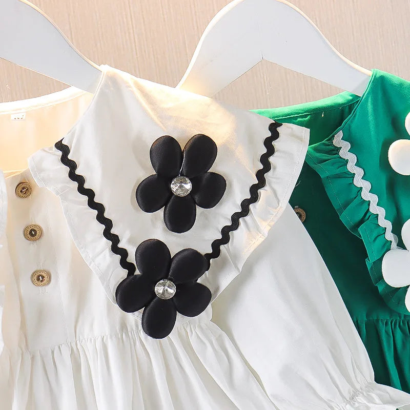 Children's Korean version Dress Spring and Autumn Fashion Girl's Pure Cotton Flower Doll Neck Dress Infant Princess Dress 0-4Y