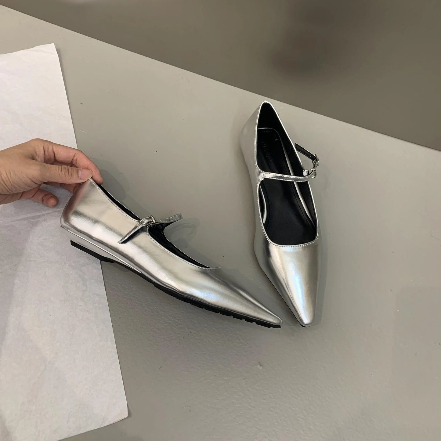 Flat Shoes for Women 2025 Spring Autumn New Mary Jane Shoes Low Heel Pointed Flat Bottomed Women's Shoes Plus Size 42 43 44