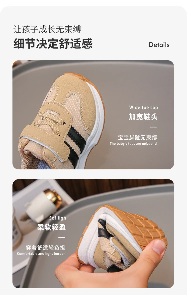 Children's Sneakers 0-8 Years Old Blue Leather Boys Girls Single Shoes Four Seasons Models Soft Non-slip Kids Walking Shoes