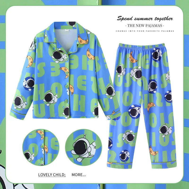 New Children's Capybara Pajamas Set for Spring Autumn Lapel Long Sleeves Girls Boys Loungewear Set For Older Kids Clothes Set