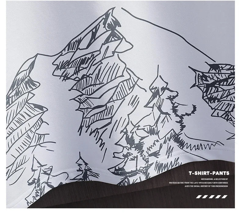 Ice Sensation Printed Summer Short Sleeve T-Shirt Set Men's Loose Basketball Sports Two-Piece Quick Dry Breathable Casual Wear