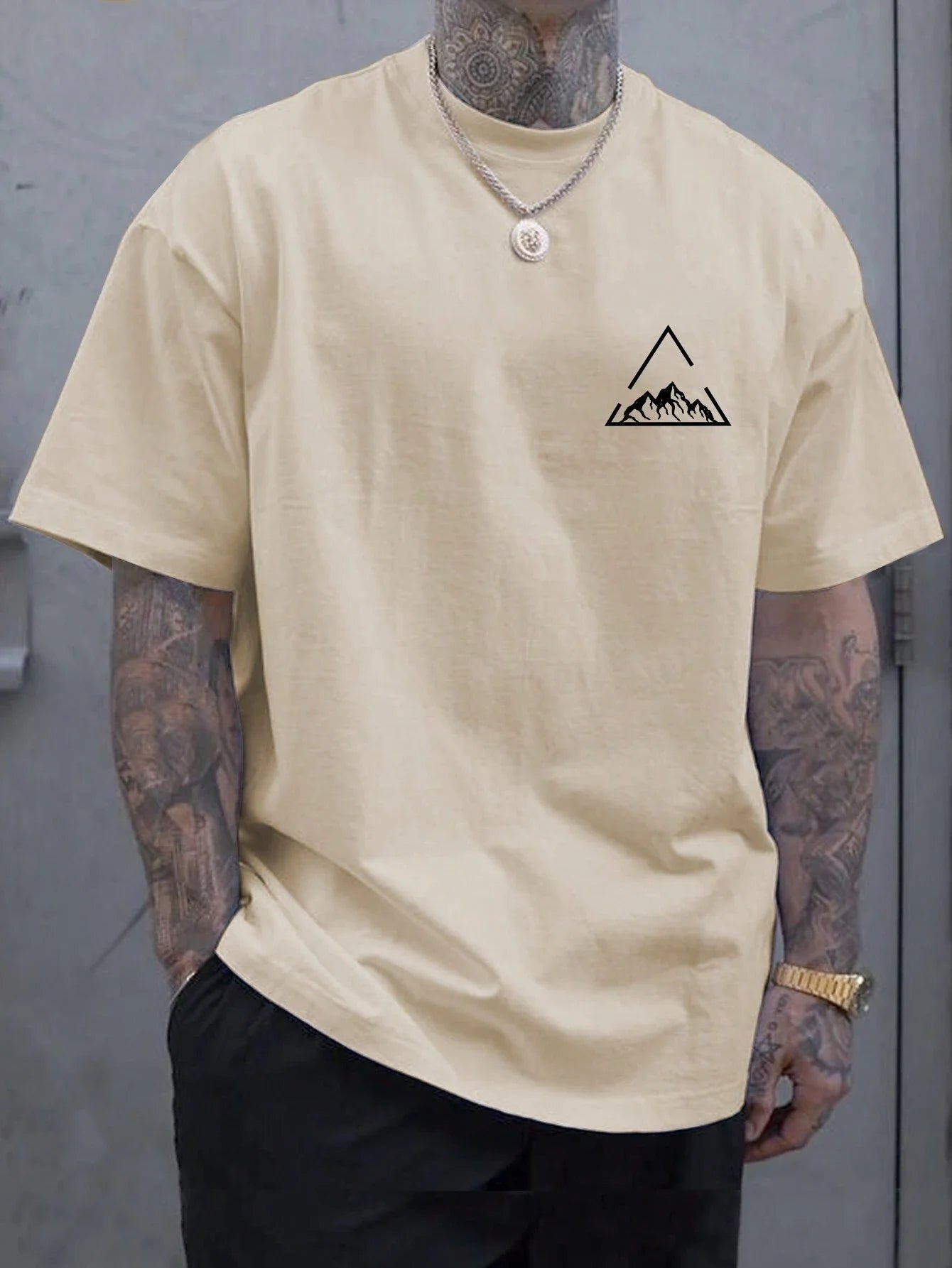 New Geometric Mountain Print Short Sleeve T-Shirt For Summer Men Casual Fashion Unisex Short Sleeve Trend Streetwear Clothing