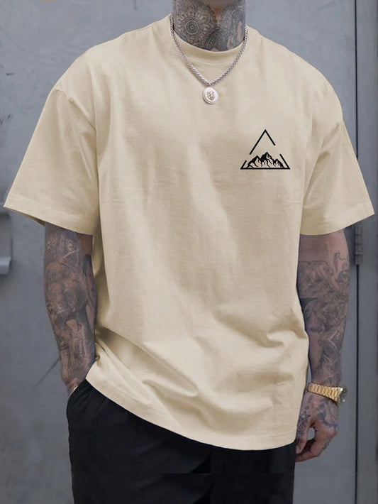 New Geometric Mountain Print Short Sleeve T-Shirt For Summer Men Casual Fashion Unisex Short Sleeve Trend Streetwear Clothing