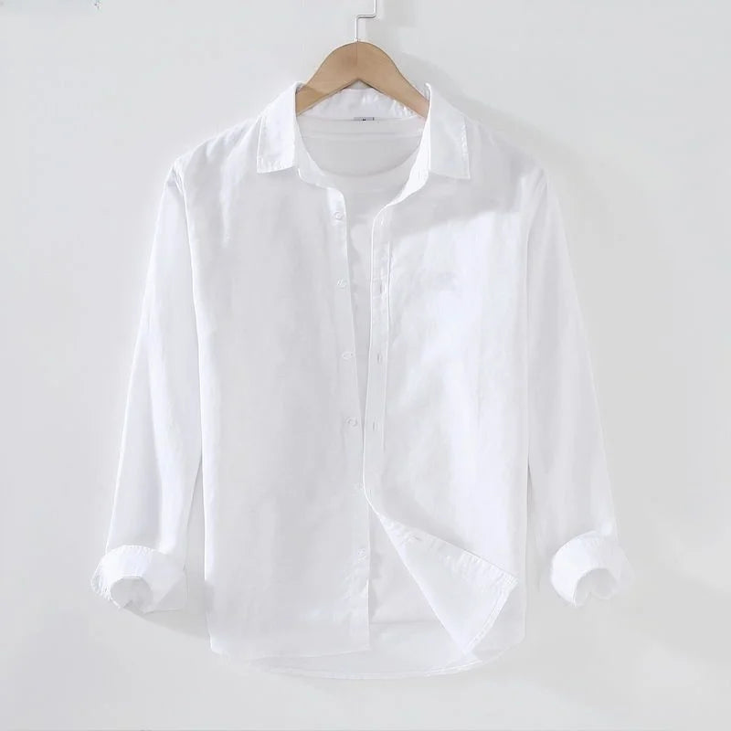 Men's Casual Loose Fit Long Sve Linen irt Thin Cotton Linen Material Summer Faion Inner Wear White Spring Summer Top