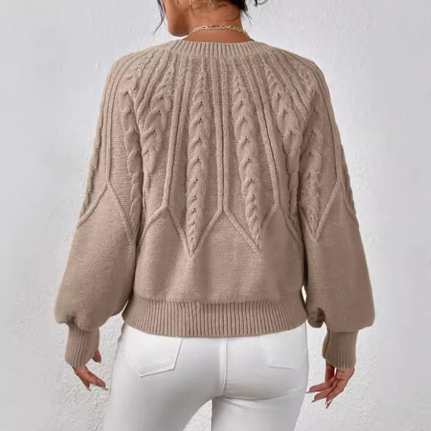 Knit Sweaters Women Loose Full Sleeve Thick Spliced Jumpers Round Neck Solid Casual Pullovers Office Lady Elegant 2025