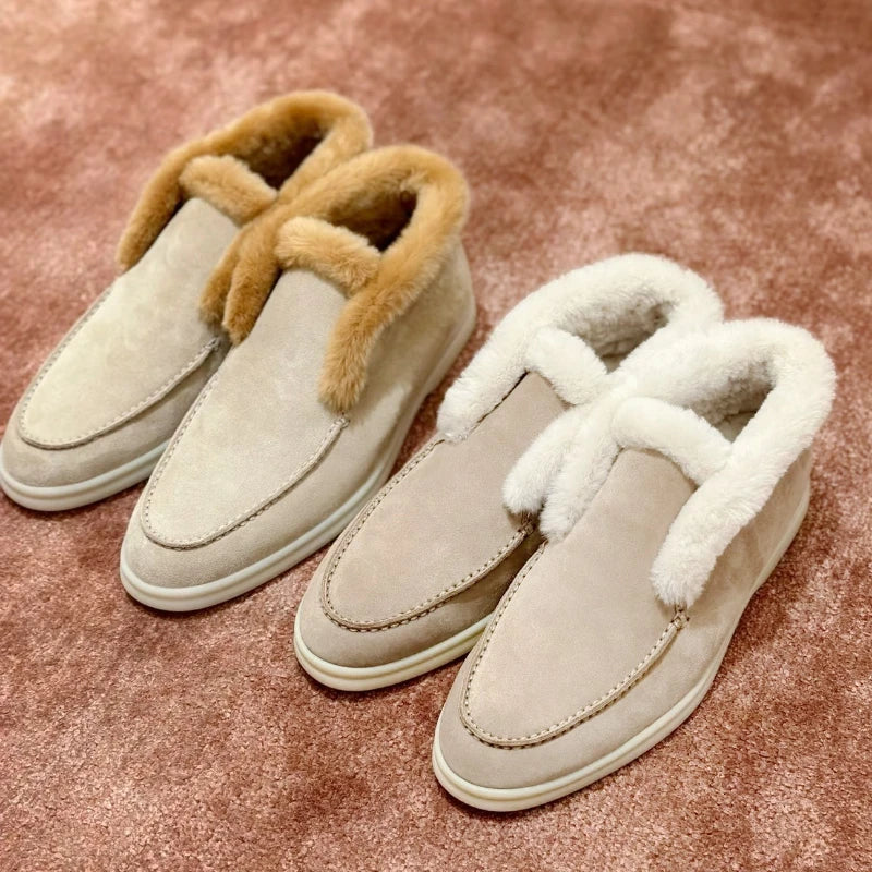 Boots Women Ankle Fur boots Fashion Women  Leather loafers flat 2025 High Quality Winter boots Comfortable Wool Snow